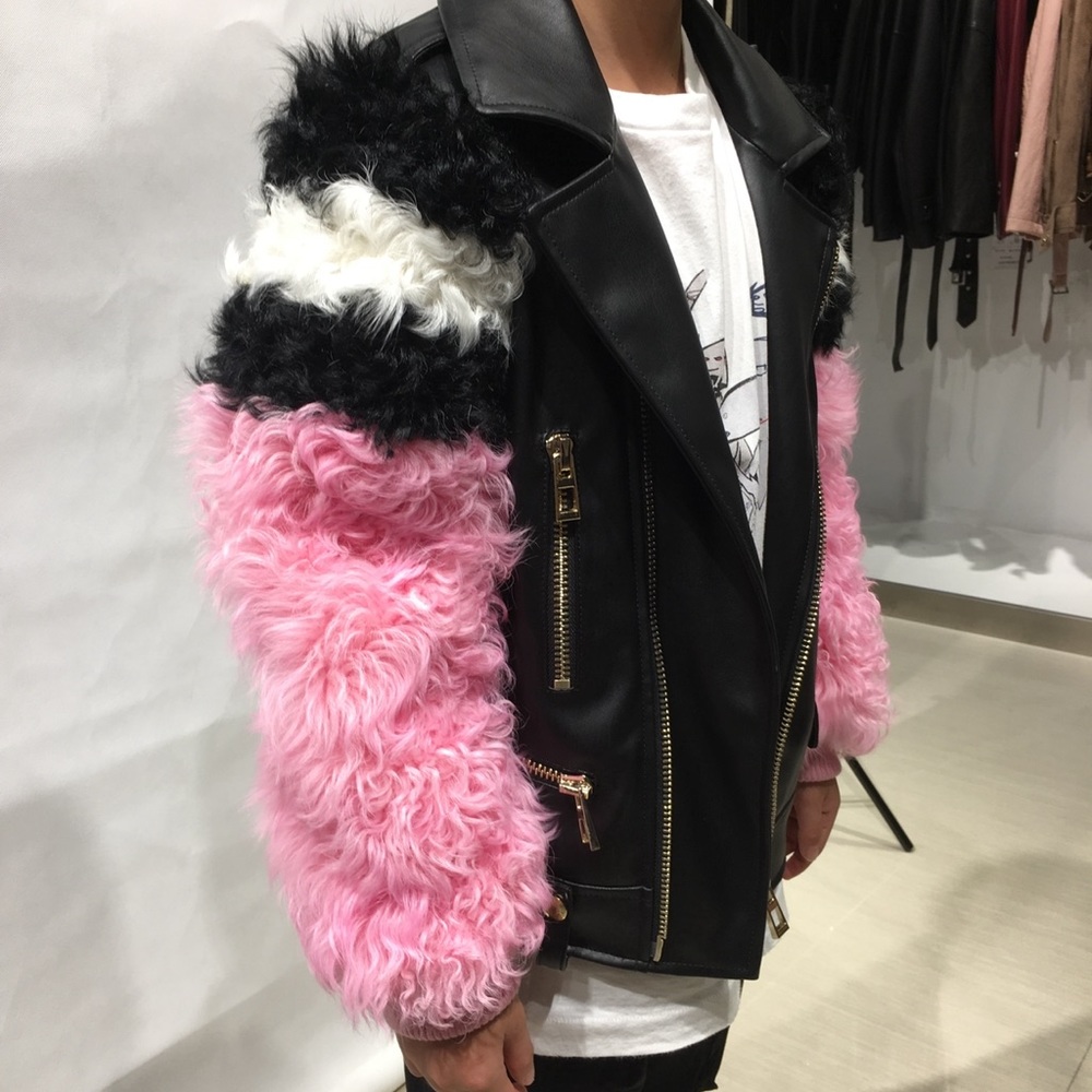 Girls Faux Mongolian fur Moto jacket